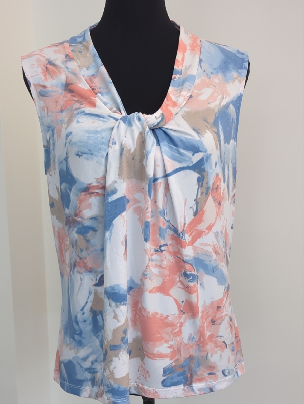 NWOT Calvin Klein Watercolor Floral Twist Front Neck Tank Top Blouse Boho LARGE